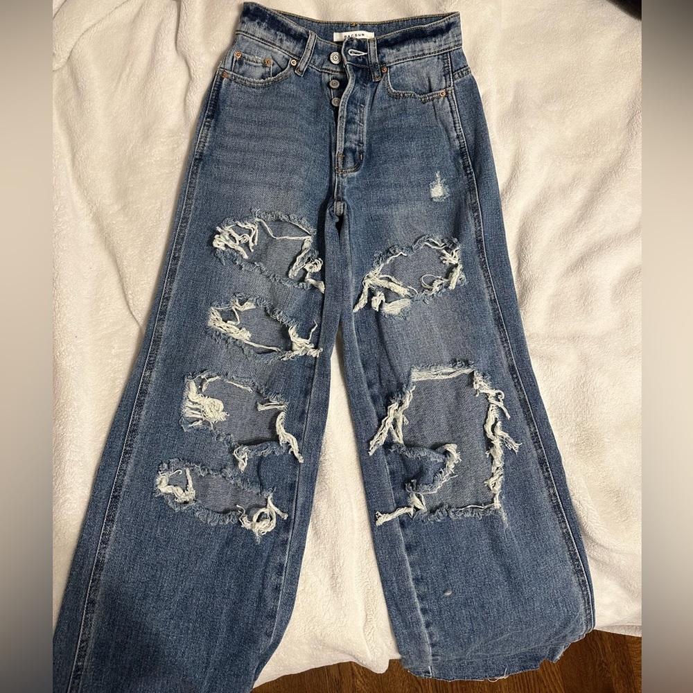 pacsun medium blue distressed high waisted baggy ripped jeans